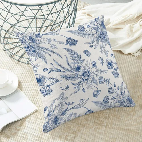 Vista 4 de CXMEIFLY Juego de 2 fundas de almohada de hojas florales de primavera de 16 x 16 pulgadas, para decoración de flores chinoiserie, almohadas