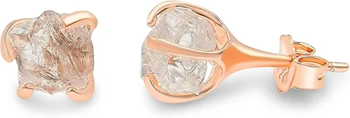 Vista 98 de Aretes de piedra preciosa natural en bruto con oro rosa sobre plata de ley 925, 6 a 0.276 in, regalo de piedra de nacimiento de calidad genuina