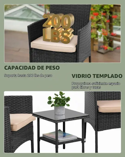 Vista 4 de PayLessHere Juego de 3 sillas de mimbre para patio, muebles de mimbre para exteriores, juego de bistró para patio trasero, porche, piscina, césped