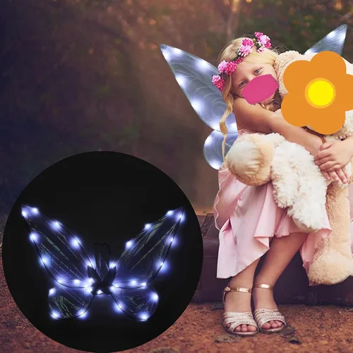 Vista 4 de MXBCTMM Alas de hadas para adultos, alas de mariposa iluminadas para niñas, disfraz LED brillante de Halloween, alas de ángel para niños