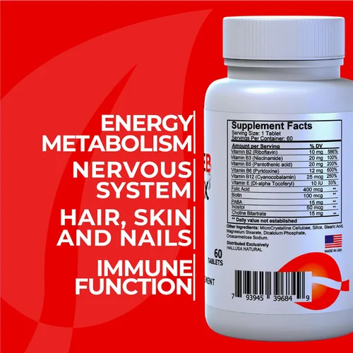 Vista 2 de Hallusa Natural - Equilibrar el complejo de vitamina B - Energía, función de las células cerebrales, vitamina B2, B3, B5, B6, B12-suministro de 60