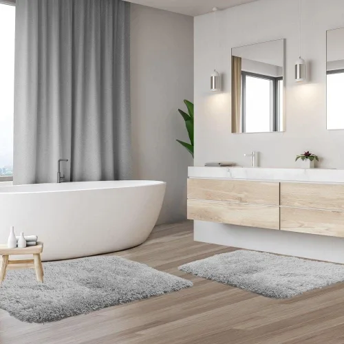 Vista 2 de 3 alfombras de baño ultra suaves y bonitas, tamaños 17 x 24/20 x 32/20 x 24 pulgadas, tacto suave, súper lujoso, grueso, extra fresco, plateado