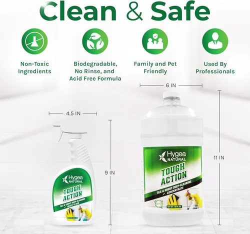 Vista 3 de Hygea Natural Tough Action - Limpiador de azulejos y lechadas Duo - Limpia profundamente la suciedad y la suciedad, acondiciona y mejora