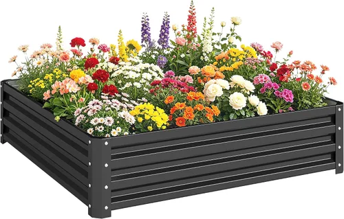 Vista 31 de Outsunny Kit de cama de jardín elevada galvanizada con barras de refuerzo, maceta de metal grande y alta para verduras, flores y hierbas, 6 x 3 x 2
