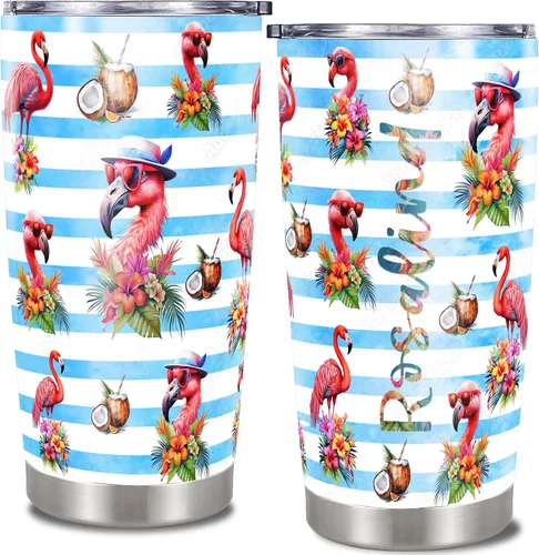 Vista 9 de Vaso de café de viaje personalizado con diseño de flamenco, tazas aisladas con tapa con nombre personalizado animal estampado floral, vasos de acero