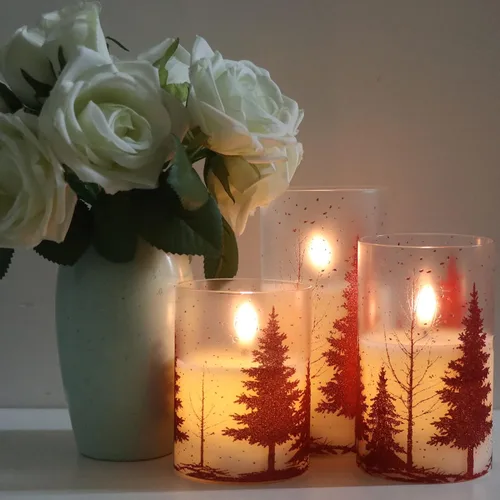 Vista 7 de Velas de Cristal sin Llama de Árbol de Navidad con Control Remoto Temporizador Operadas con Batería Cera Real Mecha 3D LED Parpadeantes Velas