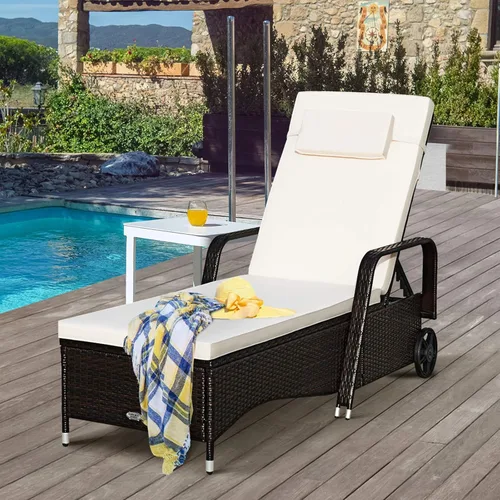 Vista 3 de COSTWAY Silla de salón de ratán para patio, sofá reclinable ajustable, acolchado, jardín
