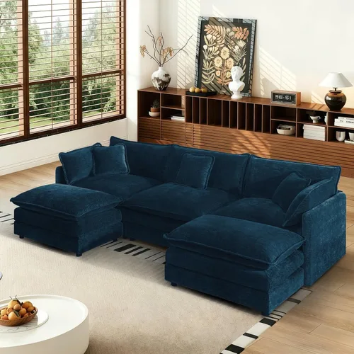 Vista 74 de Sofá seccional modular convertible de 76.7", sofás de dos plazas de chenilla con asiento profundo y cojines tipo loveseat para sala de estar, Beige