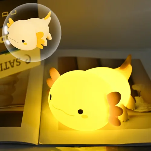 Vista 10 de HAPPYBAG Luz Nocturna de Axolotl, Lámpara de Axolotl Bonita Regalos para Niños, Luz Nocturna de Guardería de Animal de Silicona Regulable, Lámpara