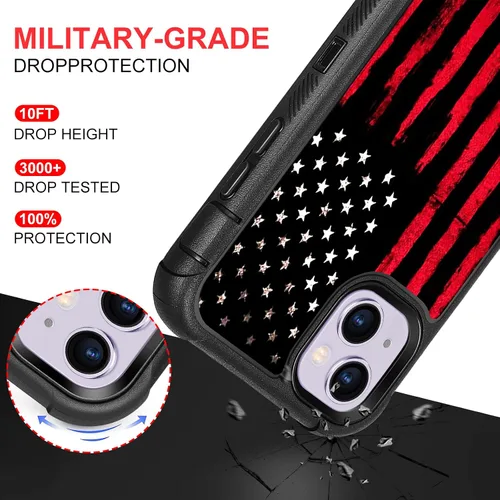 Vista 3 de Funda para iPhone 13/14, color negro, rojo y bandera estadounidense Bandera americana roja negra