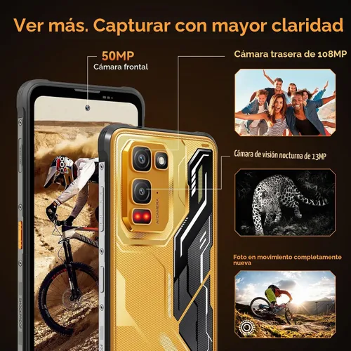Vista 4 de Blackview Fort 5 - Teléfono resistente desbloqueado, Android 16 para exteriores, 36 GB de RAM 256 GB ROM, cámara de visión nocturna de 108 MP