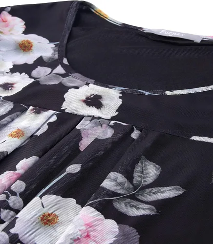 Vista 2 de Furnex Blusa de manga corta para mujer, de malla plisada, blusas florales de verano