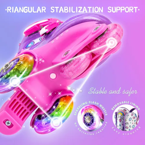Vista 2 de SULIFEEL Patines de unicornio arcoíris para niñas y SULIFEEL - Patines ajustables para niños, talla S