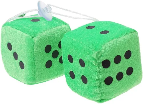 Vista 3 de Paquete de 2 dados peludos para espejo de automóvil, 6 opciones de color, dados colgantes de felpa con ventosa fuerte, accesorio clásico retro
