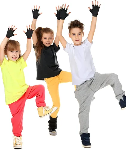 Vista 6 de SATINIOR 4-Pairs Kids Bike Gloves, Fingerless Gloves for Boys & Girls, Non-Slip Cycling Glove with Adjustable Strap, Breathable Half-Finger Climbing