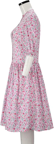 Vista 3 de Disfraz de Barbara para mujer, vestido floral rosa, traje de fiesta de disfraces de Halloween
