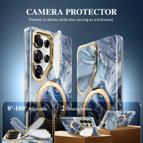 Vista 5 de GVIEWIN Magnética para Samsung Galaxy S25 Ultra Funda, [Compatible con Magsafe][Tapa de Cámara Soporte Plegable y Anillo Giratorio 360°] Funda