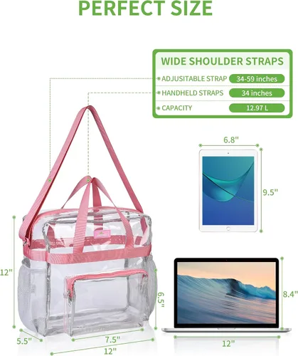 Vista 27 de MAY TREE Bolsa transparente para eventos en estadios de 12 x 6 x 12 pulgadas, bolsa de almuerzo transparente con correas reforzadas para trabajo