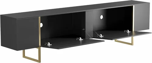 Vista 4 de Soporte de TV de 71" con patas doradas y dos puertas espaciosas (negro)