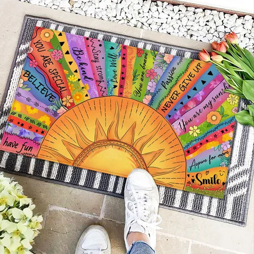 Vista 3 de Tapete bohemio con citas inspiradoras de 17 x 29 pulgadas, tapete decorativo de entrada, tapete de goma antideslizante, tapete lavable