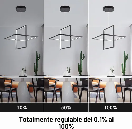 Vista 3 de Lámpara de araña LED moderna cuadrada, color negro, 65 W