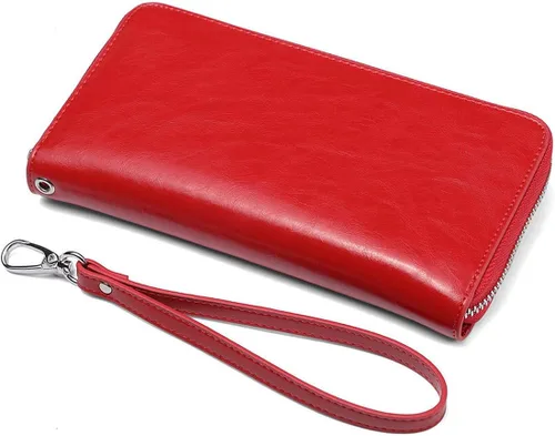 Vista 5 de JEEBURYEE Carteras para mujer RFID bloqueo de cuero cremallera alrededor de la muñeca embrague bolsa de viaje