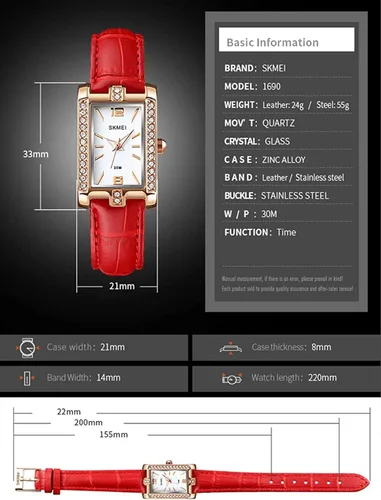 Vista 6 de SKMEI Watches for Women Fashion Retro Square Green Stone Ladies Watch Slim Light Analog Quartz Leather Wristwatches