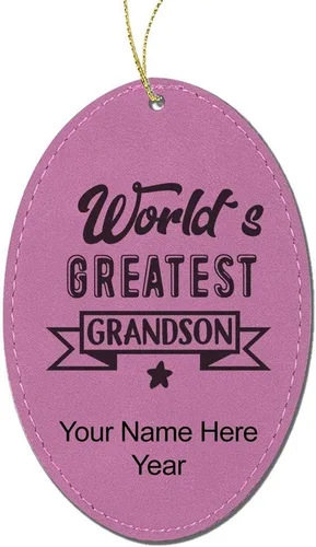 Vista 7 de LaserGram Personalized Christmas Ornament, World's Greatest Grandson, Faux Leather, Custom Laser Engraved Gift Idea (Oval Shape, Black with Silver)