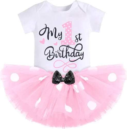 Vista 8 de IMEKIS Conjunto de Ropa de Cumpleaños de Ratón para Bebé Niña 1er 2do Cumpleaños Pelele Romper para Romper Tartas Falda Tutú Conjunto de Lunares