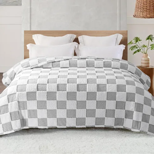 Vista 10 de Exclusivo Mezcla - Manta de franela super suave y cálida con diseño de vellón esponjoso, para sofá, cama, con lindo patrón a cuadros, negro, 50" x