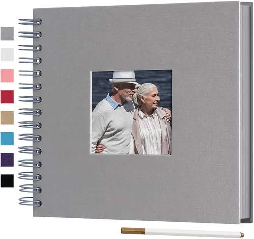 Vista 17 de Álbum de fotos pequeño DIY para manualidades de 8 x 8 pulgadas con foto de portada, 80 páginas, tapa dura, papel para manualidades, álbum de fotos