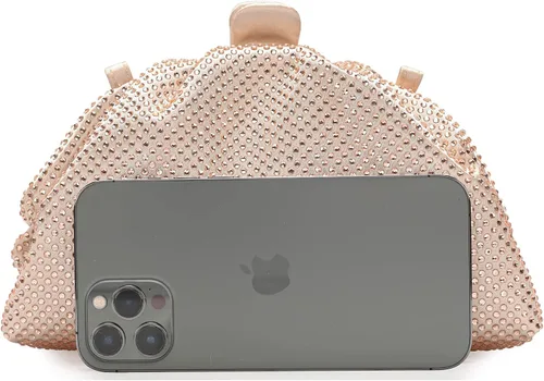 Vista 2 de Bolso de mano con marco de cristal con diamantes de imitación, bolso de embrague plisado para mujer