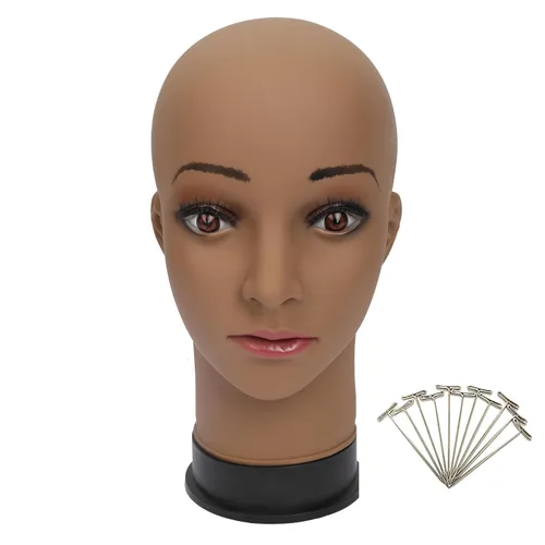 Vista 4 de BHD BEAUTY Cabeza de maniquí calva beige femenino profesional cosmetología para hacer pelucas, pelucas de exhibición, gafas, pelos con pasadores