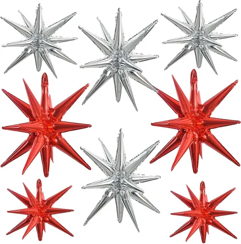 Vista 8 de TONIFUL 4 globos 4D enormes de estrella negra de 22 pulgadas, globos de aluminio de Mylar de estrella explosión para suministros de fiesta, telón
