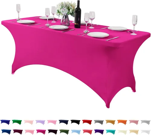Vista 152 de Mantel de elastano para mesa de 6, 4 o 8 pies, universal, ajustable, para fiestas, banquetes, bodas y eventos, color verde manzana