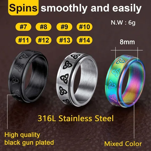 Vista 6 de ChainsProMax Anillos celtas vintage para hombre, acero inoxidable, chapado en oro, negro (enviar caja de regalo), Acero inoxidable, chapado en oro