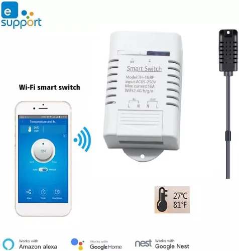 Vista 2 de eWeLink - Interruptor inteligente de 16 A con monitoreo de temperatura y humedad, controlador de termostato WiFi compatible con Alexa Google Home