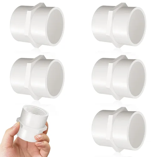 Vista 15 de Boltigen 5 piezas de accesorios de tubería de PVC blanco, adaptador conector de tubería de rosca hembra NPT de 2 pulgadas, acoplamiento de tubería