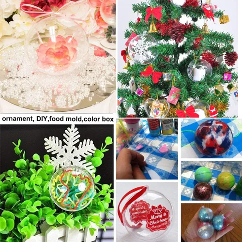 Vista 7 de 24 unidades de bolas de plástico acrílico transparentes rellenables, bolas transparentes de bricolaje para adornos de árbol de Navidad, decoraciones