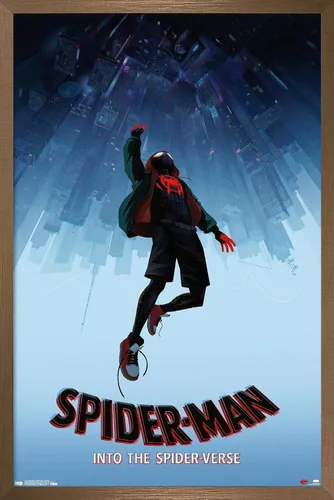 Vista 14 de Trends International Spider-Man de Marvel póster Into The Spider-Verse-Falling de 14.72 x 22.37 pulgadas, versión enmarcada en madera reutilizada