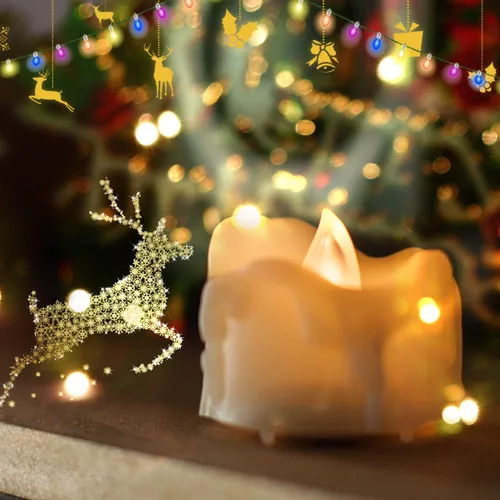 Vista 6 de Velas pequeñas de luz led, efecto de llama parpadeante, con pilas y control remoto. Luces decorativas para bautismo, bodas, fiestas, regalos. 6