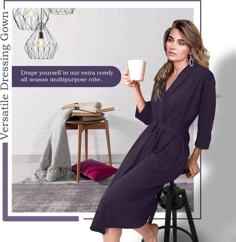 Vista 6 de NY Threads Bata de baño de punto largo para mujer, manga 34, kimono suave, ligero, ropa de descanso