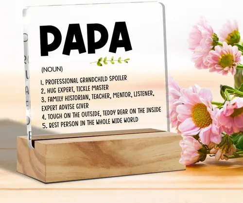 Vista 4 de Regalos para abuelos: placa de escritorio de acrílico con soporte de madera, recuerdo del mejor papá