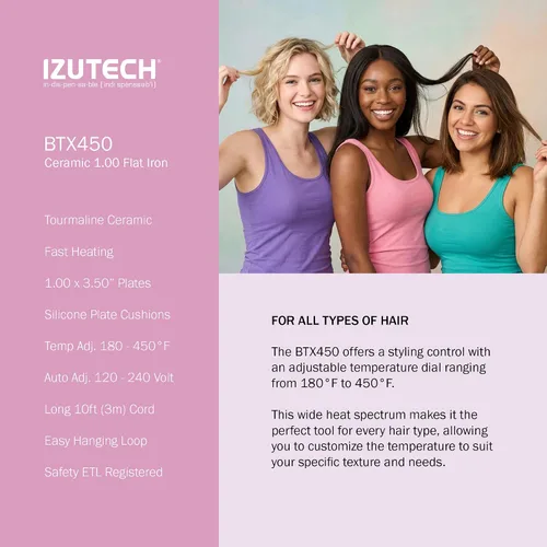 Vista 7 de IZUTECH BTX450 One Inch Styler Algodón Rosa