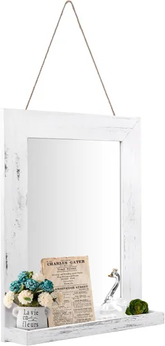 Vista 8 de QDSSDECO Espejo de pared de 16"×20" con estante, decoración de estilo granja, espejo rectangular colgante para baño, tocador, dormitorio, entrada