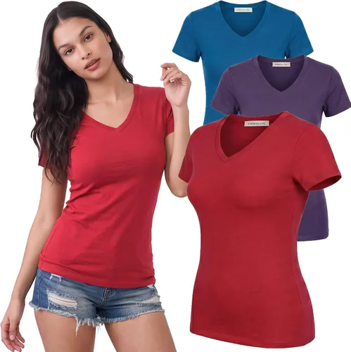 Vista 61 de Emmalise Camiseta de manga corta para mujer, cuello en V, tallas junior y plus