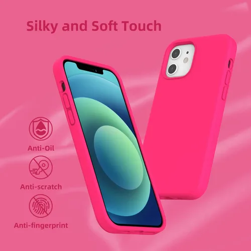 Vista 4 de Funda de silicona líquida compatible con iPhone 12/12 Pro, color rosa intenso [Protección contra caídas]