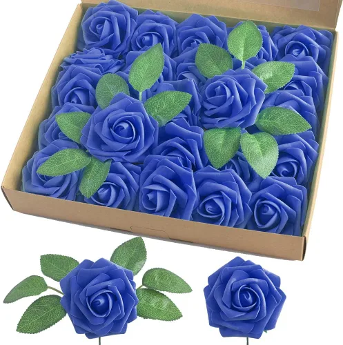 Vista 7 de homEdge Rosa Artificial, 25 piezas de flores artificiales de espuma con tallo para decoraciones del hogar, ramos de boda, fiesta, centros de mesa