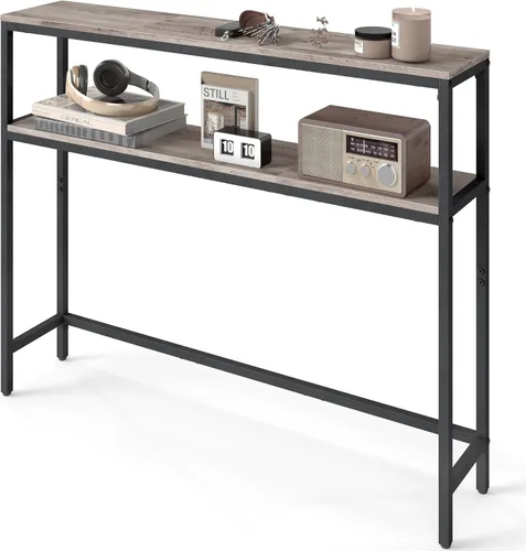 Vista 7 de VASAGLE Mesa consola, mesa de sofá estrecha de 2 niveles con 2 estantes, 7.9 x 31.5 x 31.5 pulgadas, para sala de estar, pasillo, entrada, gris