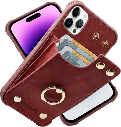 Vista 13 de Funda tipo cartera compatible con iPhone XR/10R con tarjetero de crédito, funda protectora de cuero a prueba de golpes compatible con anillo